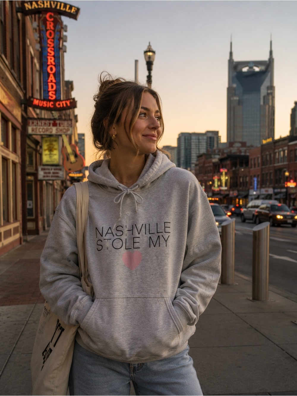 Kittenish Nashville Stole My Heart Light Gray Pullover Sweatshirt